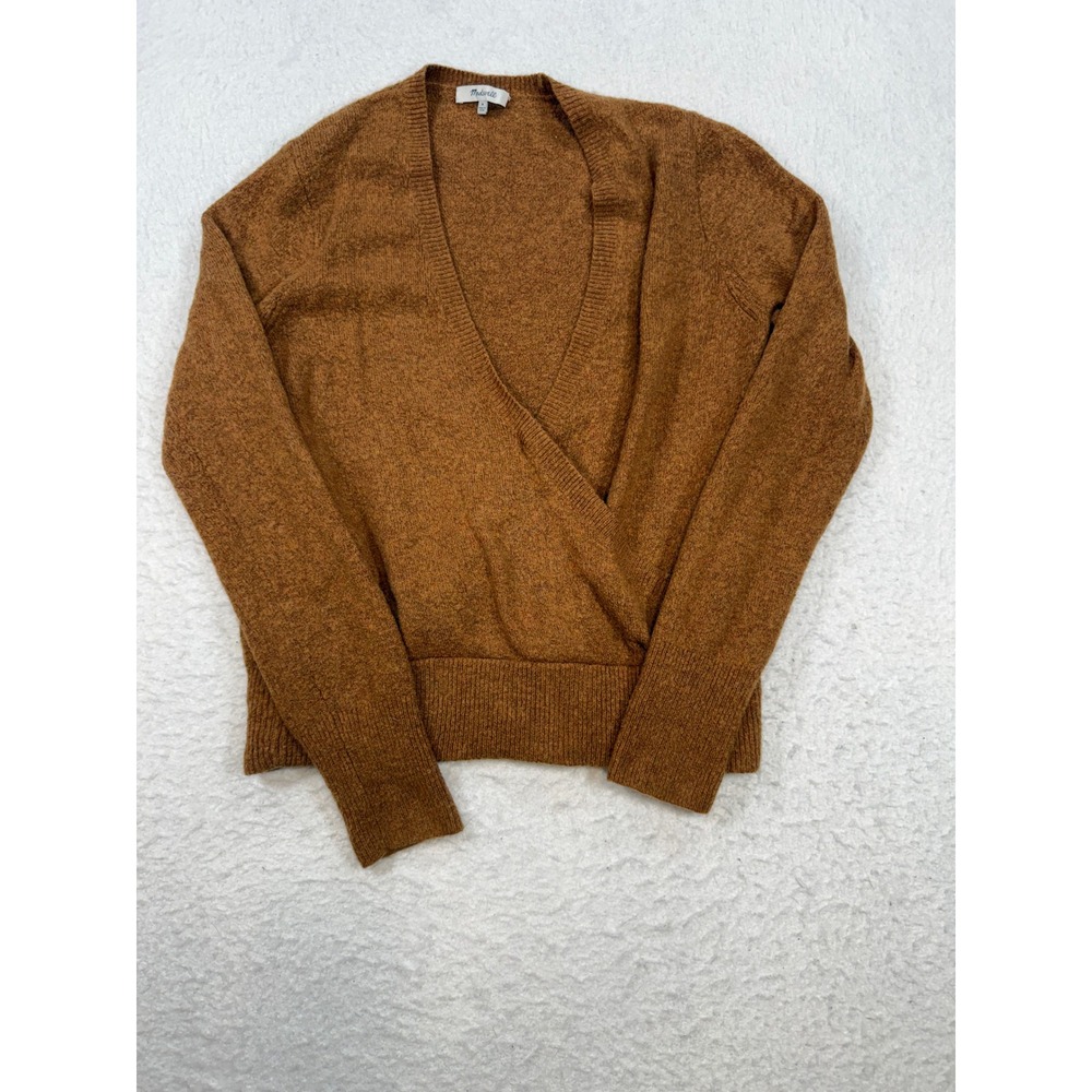 Madewell Womens Medium Brown Heathered Wrap Front Pullover Sweater V-Neck Knit